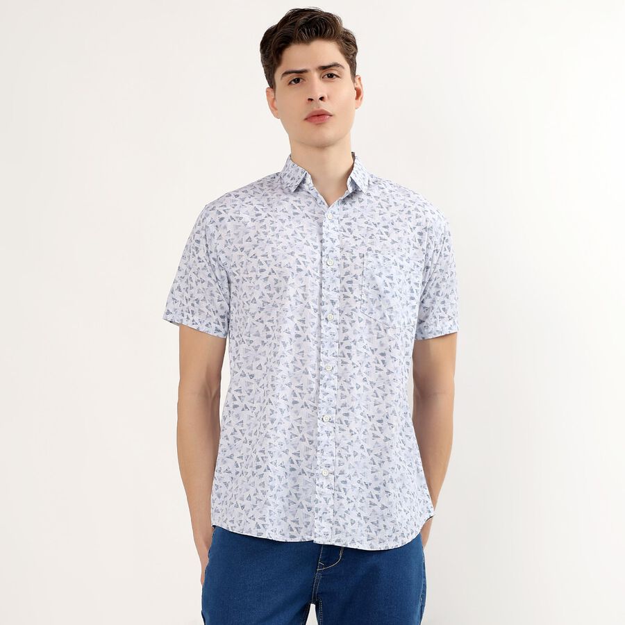 Men's White Cotton Half Sleeve Classic Casual Shirt, White, large