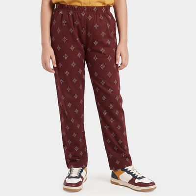 Girls' Wine Straight Fit Geometric Printed Pyjama