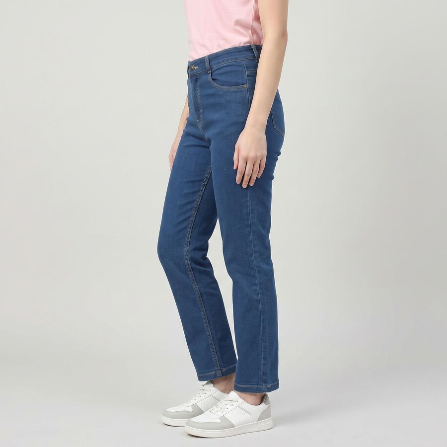 Women's Blue Straight Fit Classic Jeans, Mid Blue, large