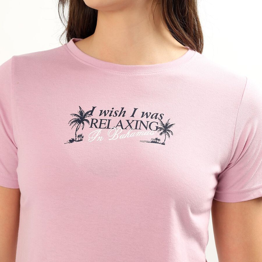 Women's Soft Lilac Purple Round Neck Graphic Printed T-Shirt, Lilac, large