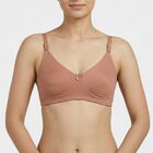 Women's Brown Cotton Blend Wireless Full Coverage Bra, भूरा, small