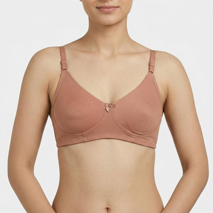 Women's Brown Cotton Blend Wireless Full Coverage Bra, भूरा, large