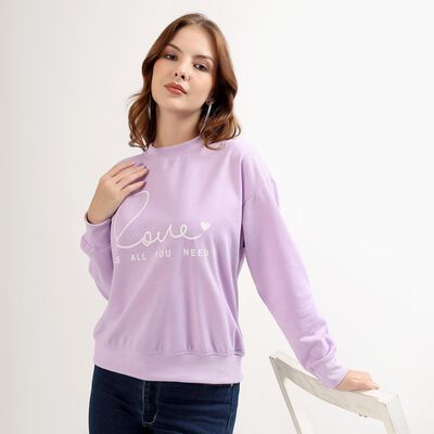 Women's Soft Lavender Crew Neck Casual Sweatshirt