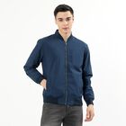 Men's Midnight Blue Baseball Collar Bomber Jacket, मध्यम नीला, small image number null