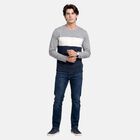 Men Melange Blue Crew Neck Regular T-Shirt, मिश्रित नीला, small