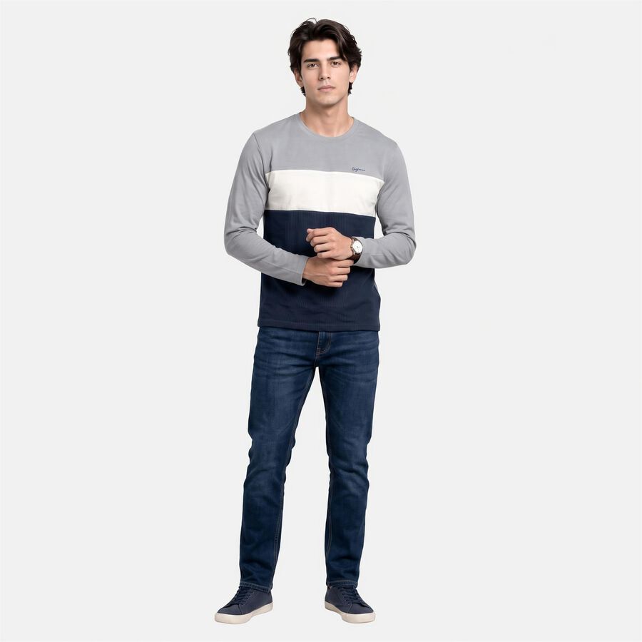 Men Melange Blue Crew Neck Regular T-Shirt, मिश्रित नीला, large
