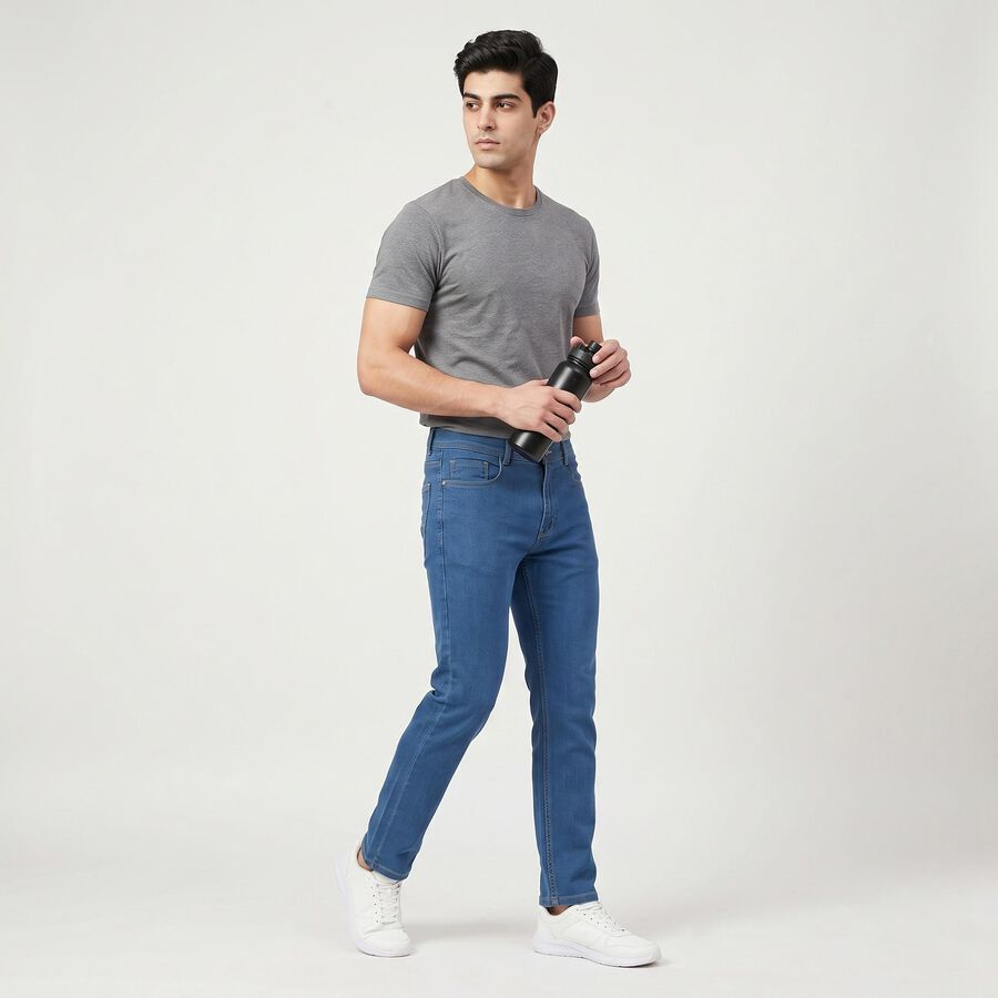 Men's Blue Slim Fit Jeans, मध्यम नीला, large