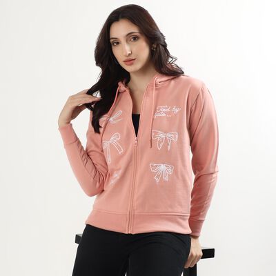 Women's Light Pink Hooded Casual Sweatshirt