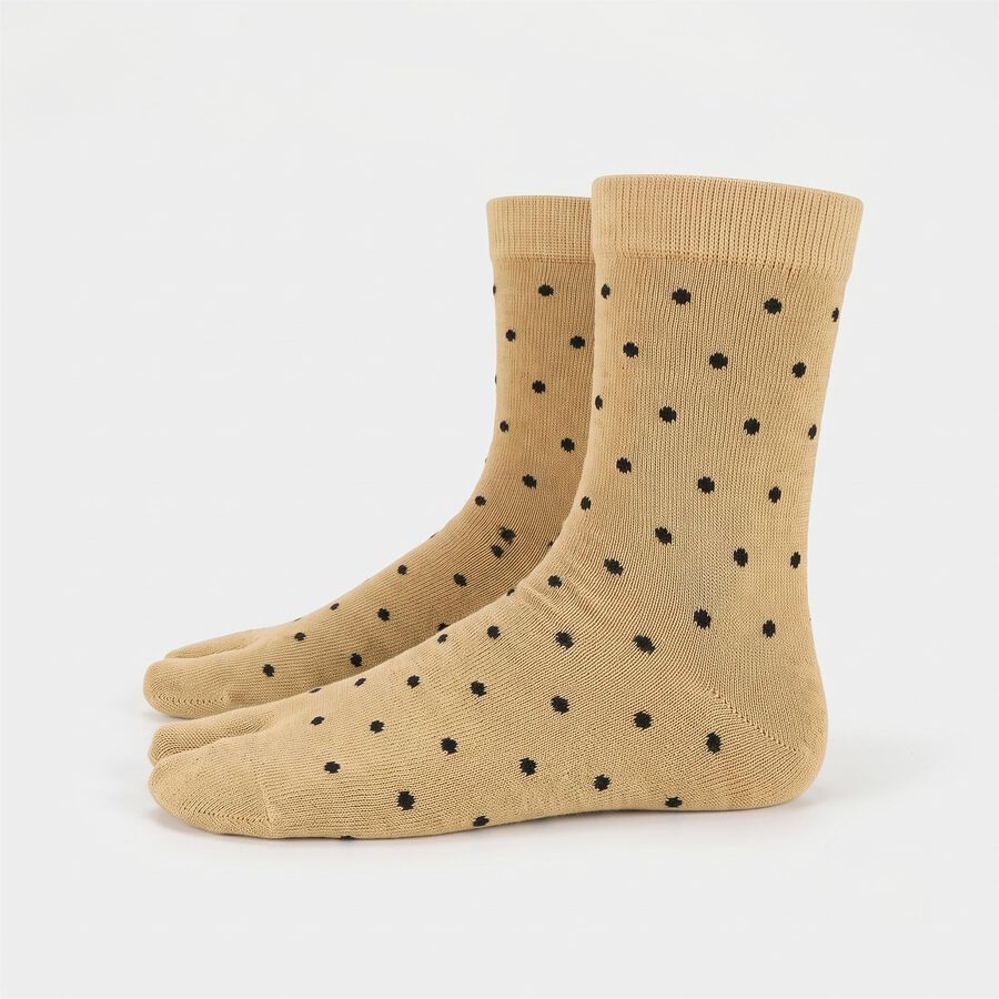 Women's Beige Regular Fit Polka Dot Toe Socks, गहरा पीला, large