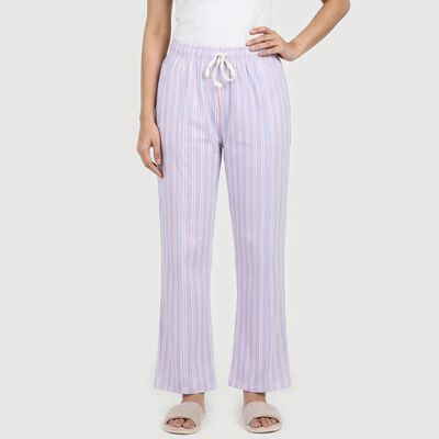 Women's Mid Blue Straight Fit Striped Drawstring Pyjama