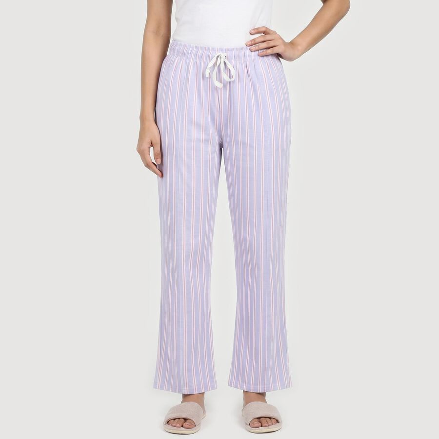 Women's Mid Blue Straight Fit Striped Drawstring Pyjama, Mid Blue, large