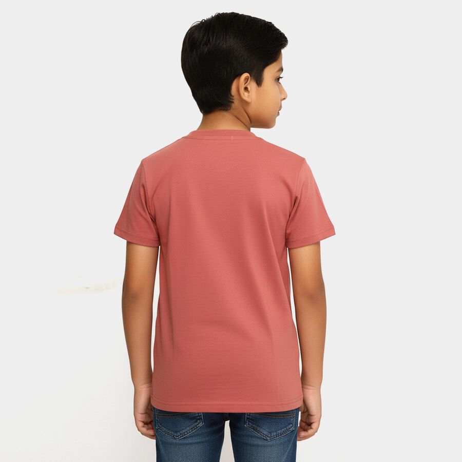Boys Dusty Rose Pink Round Neck Casual T-Shirt, गुलाबी, large image number null
