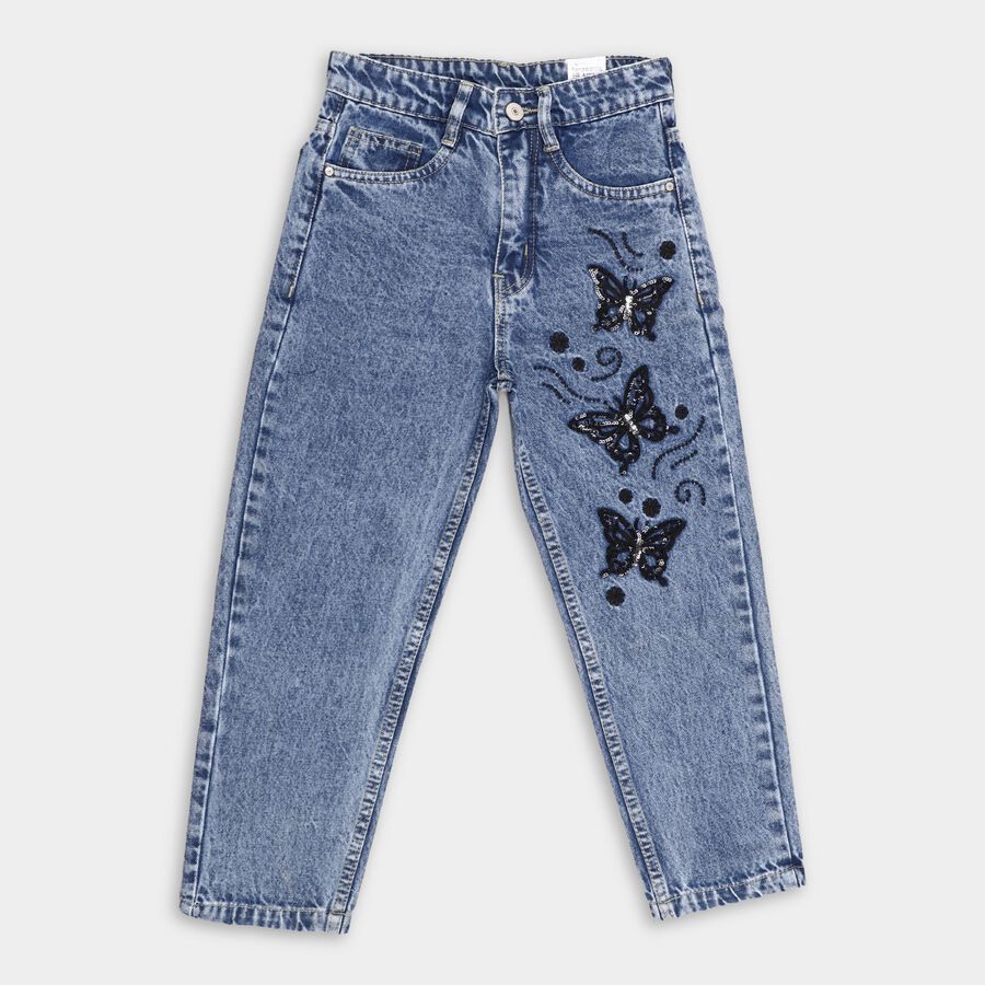 Girl's 100% Cotton Jeans, Mid Blue, large image number null