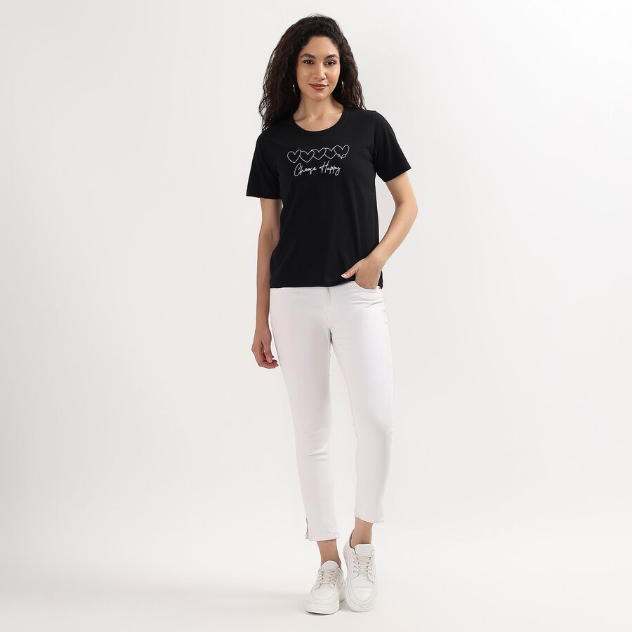 Ladies' Round Neck T-Shirt , काला, large image number null