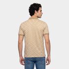 Men's Beige Cotton Polo Neck Printed T-Shirt, Beige, small