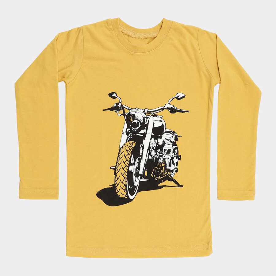 Boys Bright Mustard Yellow Cotton Blend Round Neck Casual T-Shirt, गहरा पीला, large image number null