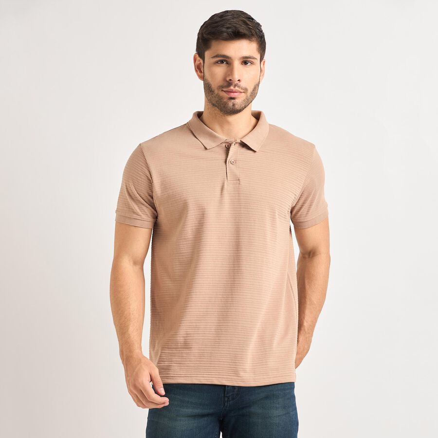 Men's Collared Half Sleeves T-Shirt , Beige, large image number null