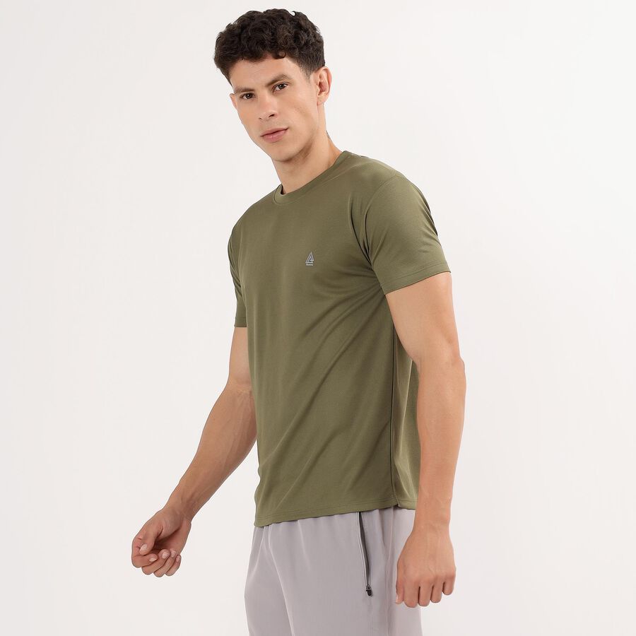Men's Muted Olive Green Crew Neck Slim Fit T-Shirt, Khaki, large image number null