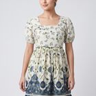 Women's Cream Cotton Square Neck Floral Printed Kurti, Off White, small