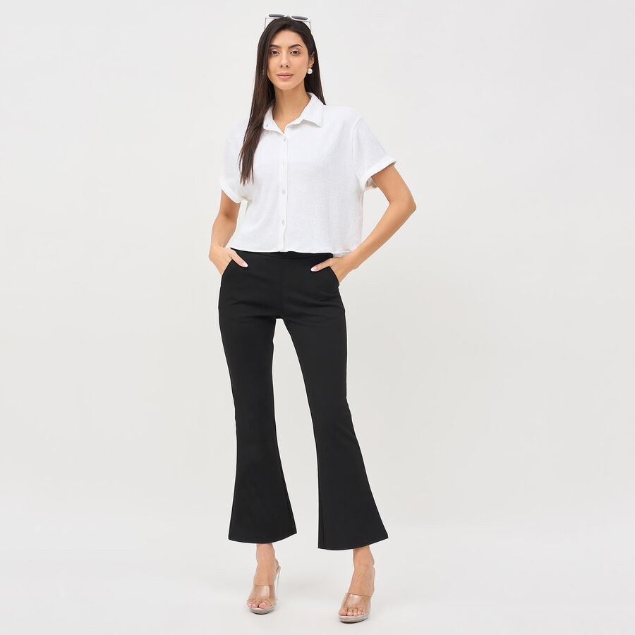 Women's White Collared Short Sleeve Crop Shirt, White, large image number null