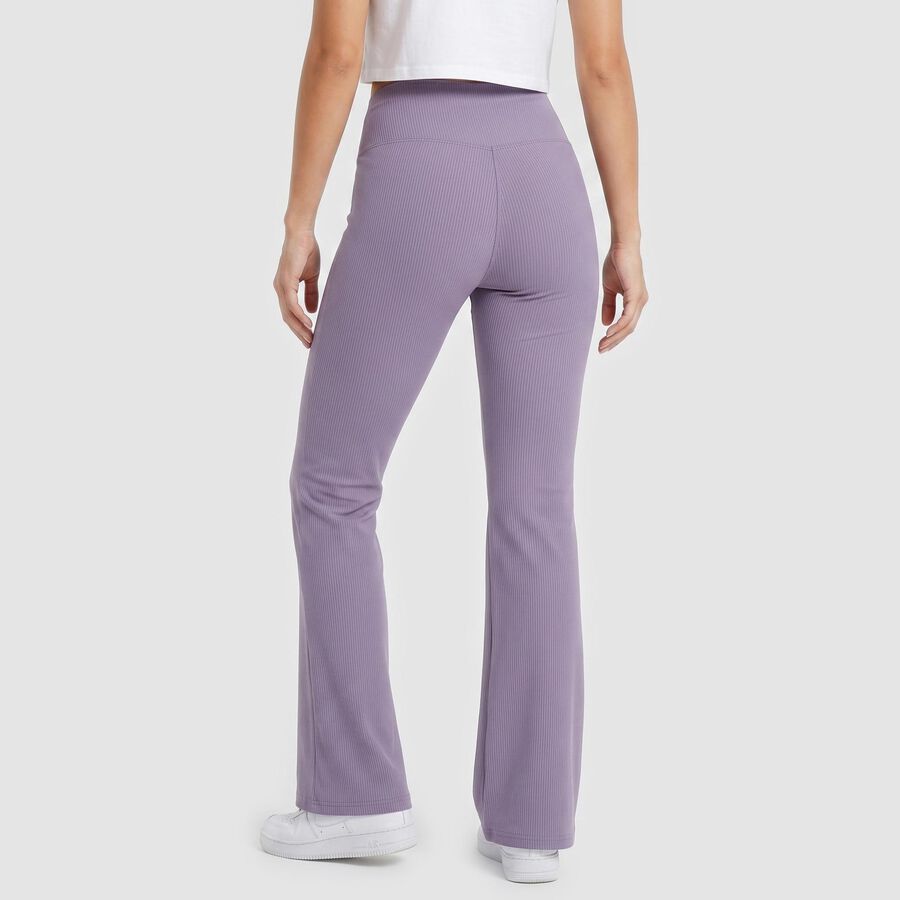 Women's Lilac Flared Fit Ribbed Tights, Lilac, large