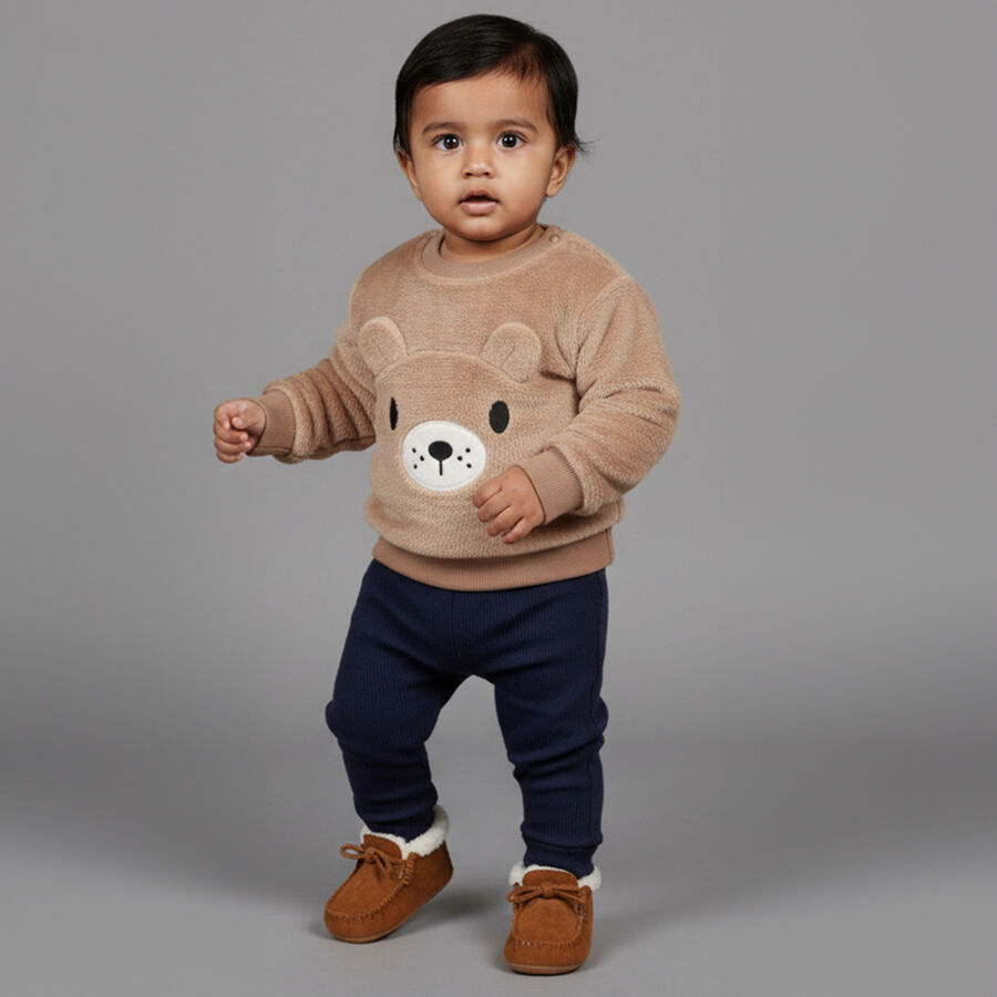 Infants Light Beige Crew Neck Casual Sweatshirt, गहरा पीला, large image number null