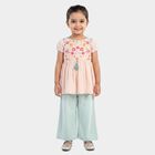 Girls Light Pink Round Neck Fusion Set Upper and Bottom Set, Light Pink, small