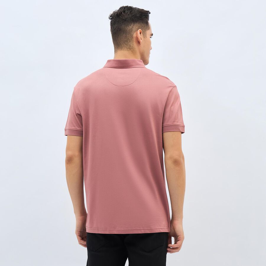 Men's Muted Dusty Pink Cotton Polo Neck Classic T-Shirt, Coral, large