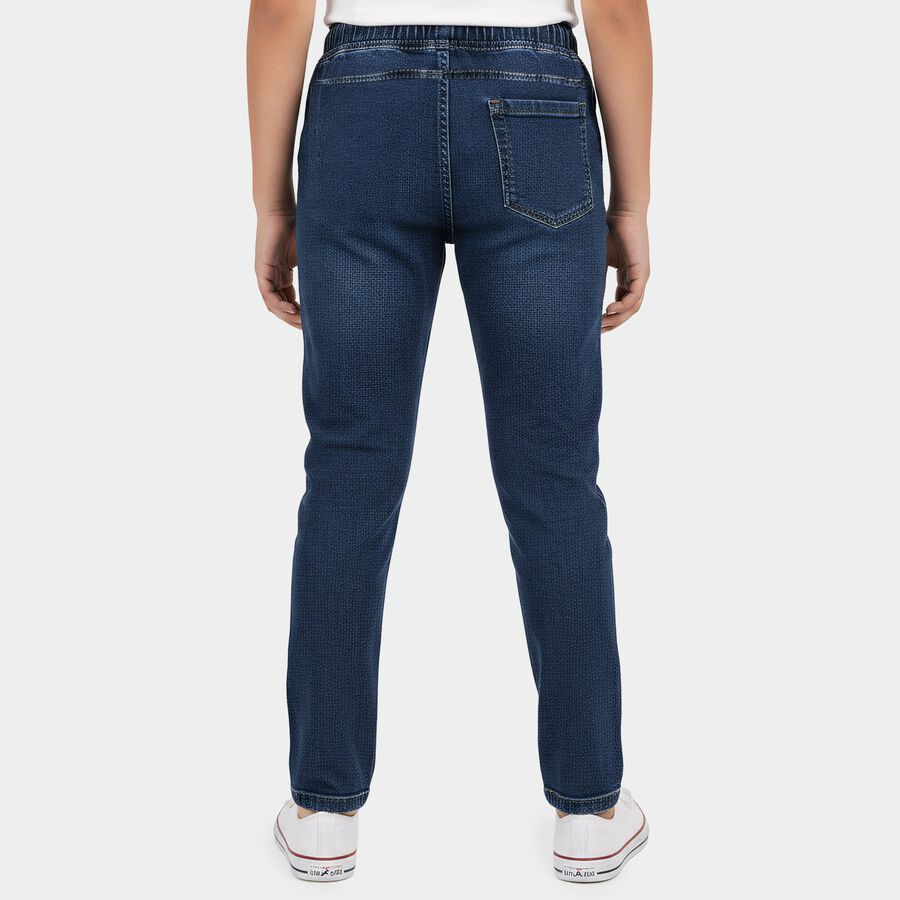 Boys' Navy Blue Slim Fit Drawstring Waist Jeans, मध्यम नीला, large