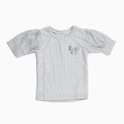 Girls Light Grey Round Neck Puff Sleeve T-Shirt, Light Blue, small