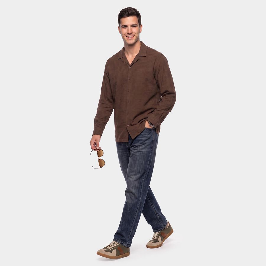 Men's Brown Cotton Casual Shirt, Brown, large
