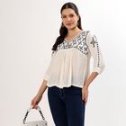 Women's White V-Neck Embroidered Kurti, White, small image number null