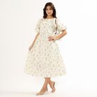Women's Soft Ivory White Cotton Round Neck Bohemian Dress, Off White, small image number null