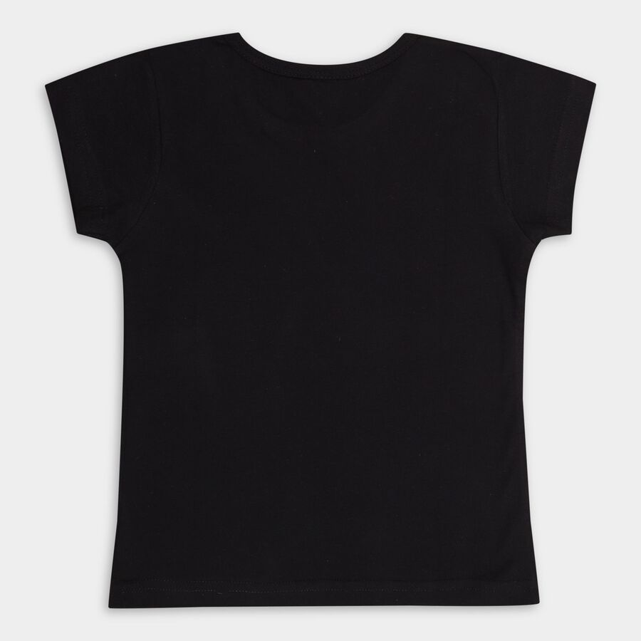 Girl's Cotton T-Shirt, काला, large image number null