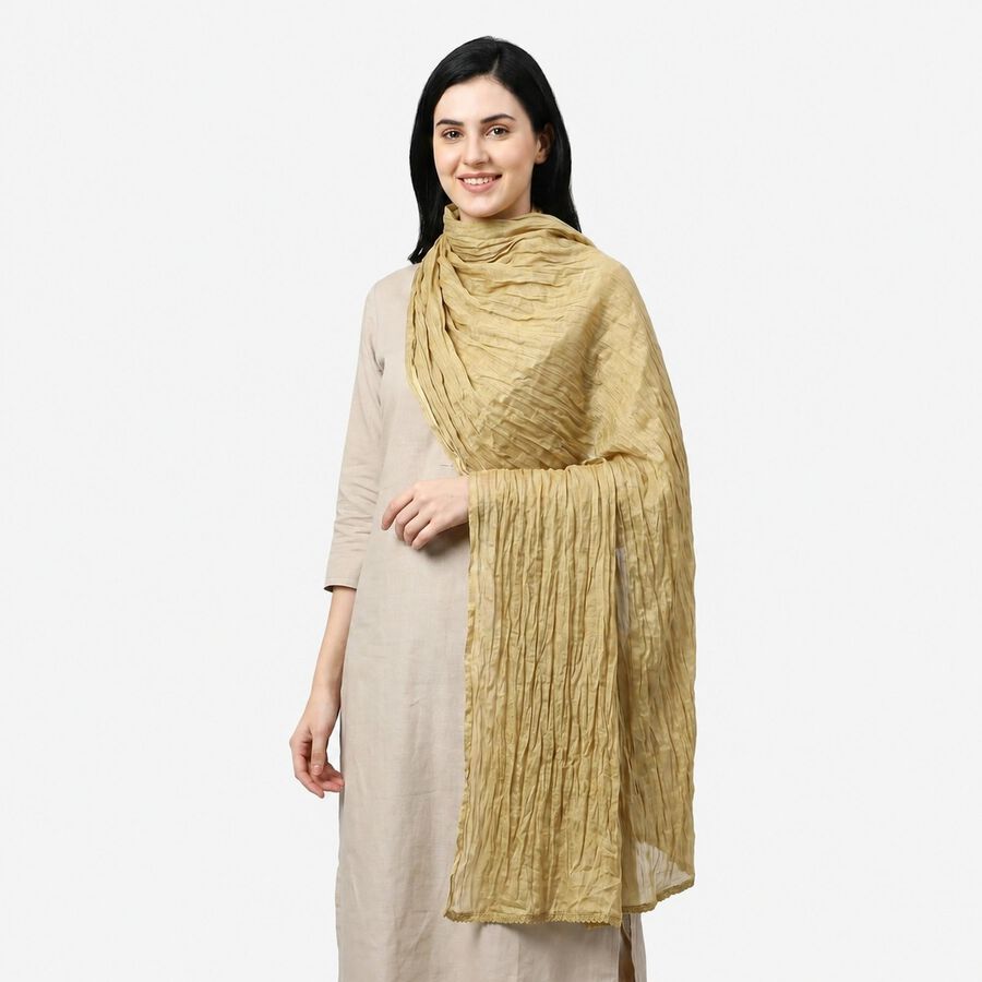 Women's Beige Solid Dupatta, गहरा पीला, large