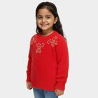 Girls Bright Cherry Red Crew Neck Casual Pullover, Red, small image number null