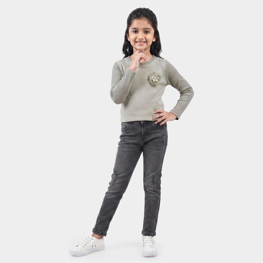Girls Off White Round Neck Regular Top, ऑफ व्हाइट, large