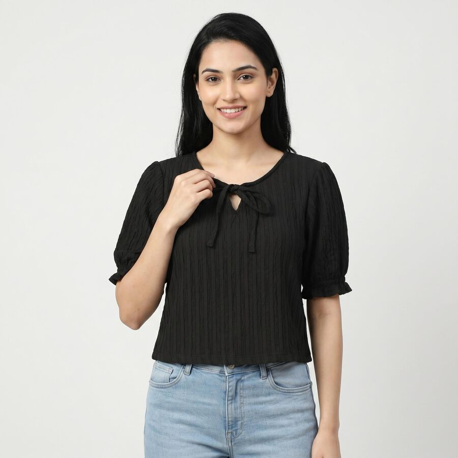 Women's Black Neck Top, Black, large