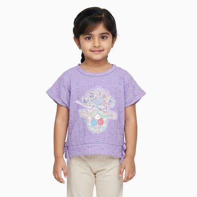 Girls' Lavender Round Neck Casual T-Shirt