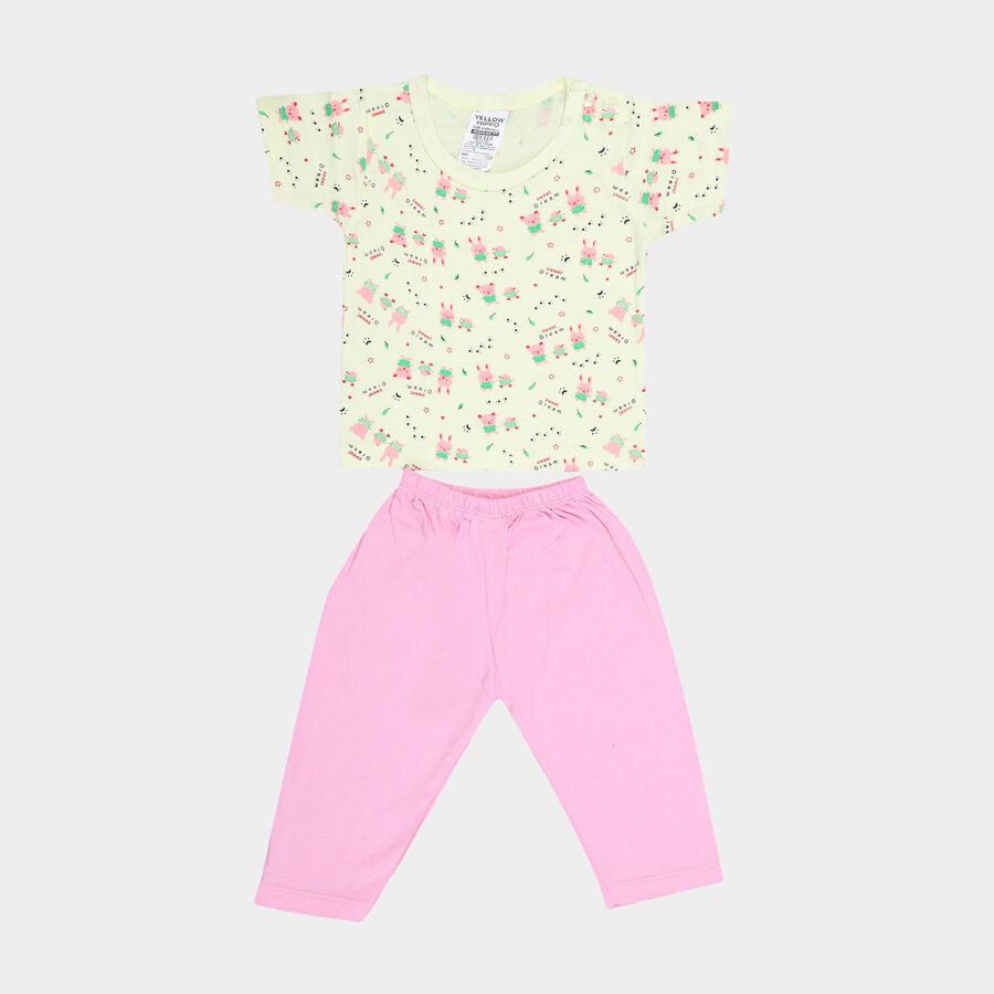 Infants Cotton Solid Night Suit, Yellow, large image number null