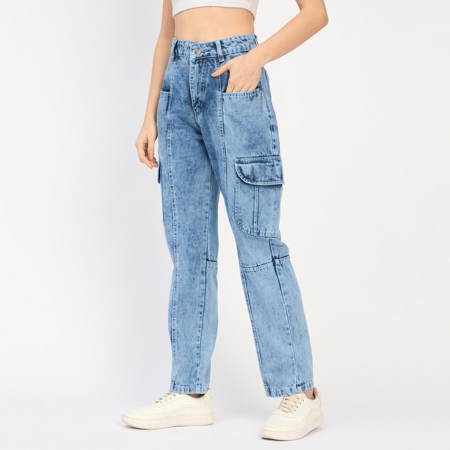 Ladies' 100% Cotton Jeans, Mid Blue, large image number null