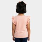 Girls Peach Cotton Round Neck Casual T-Shirt, Peach, small