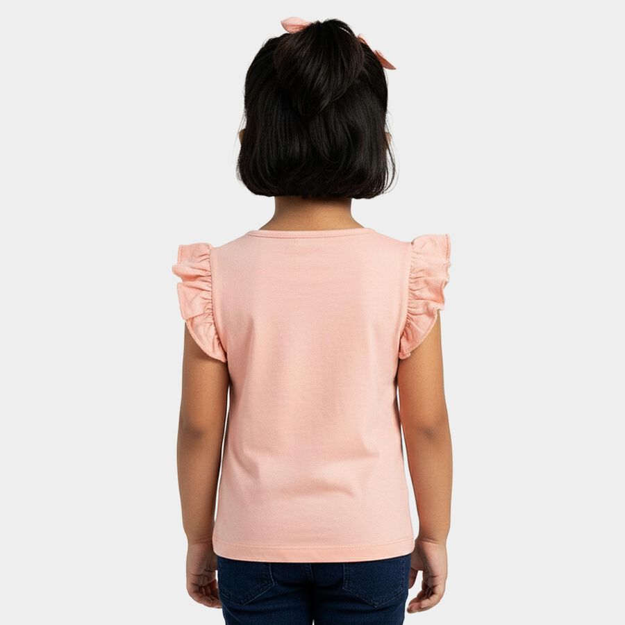 Girls Peach Cotton Round Neck Casual T-Shirt, Peach, large