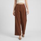 Women Brown Wide Leg Pleated Trousers, Brown, small