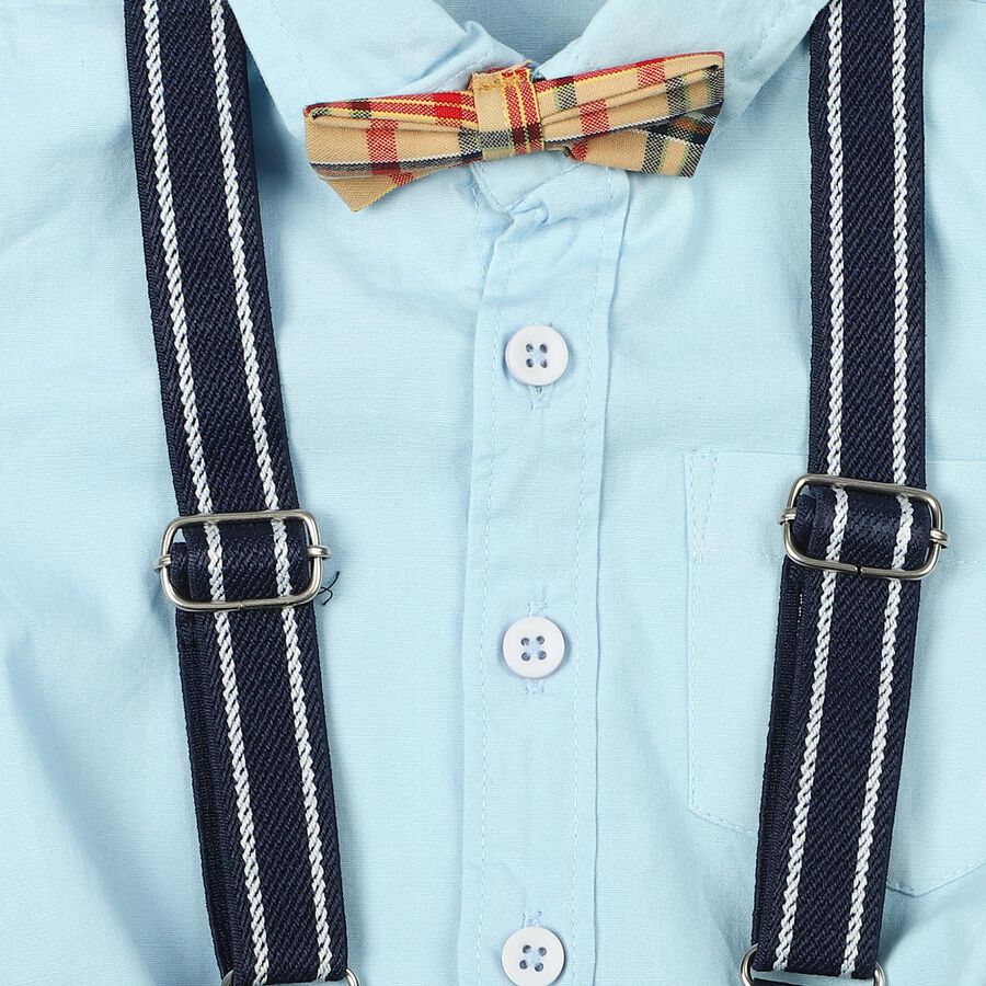 Infants' Light Blue 100% Cotton Collar Neck Suspender Baba Suit, Mid Blue, large