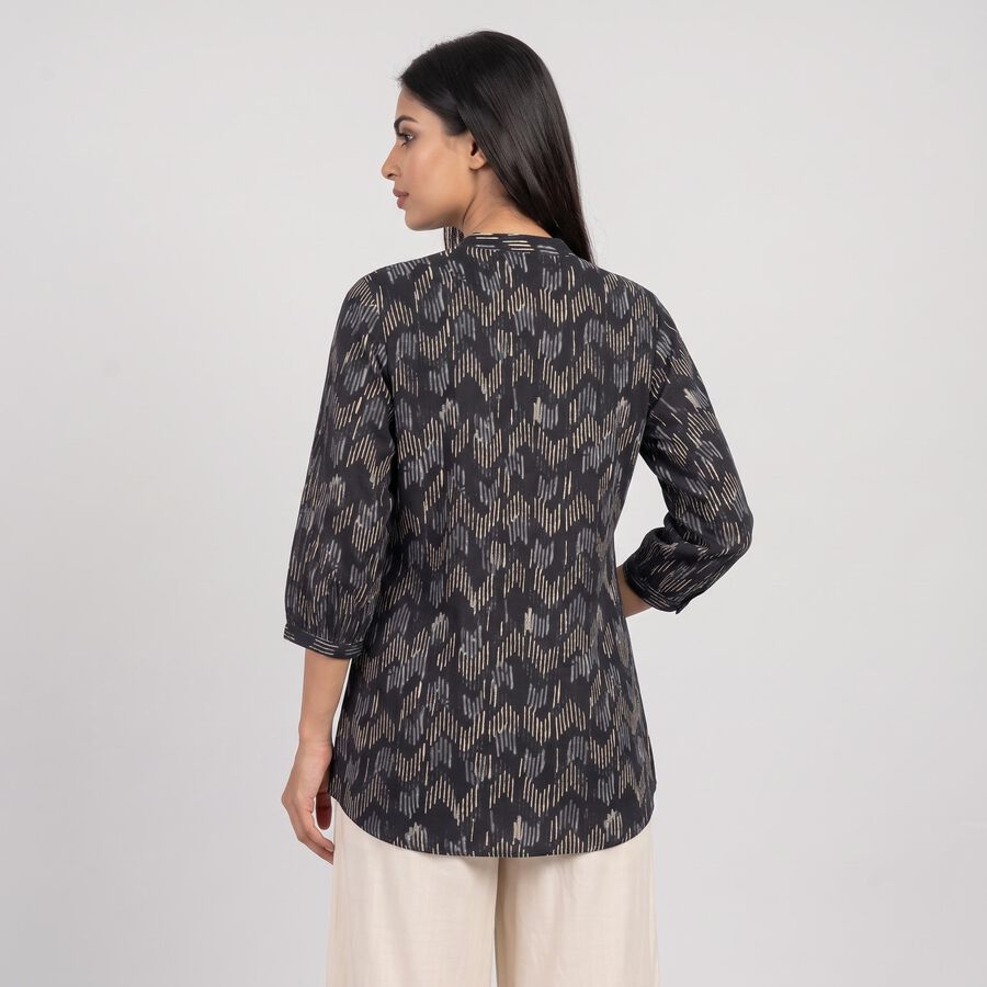 Women's Dark Grey Mandarin Collar Printed Kurti, गहरा ग्रे, large