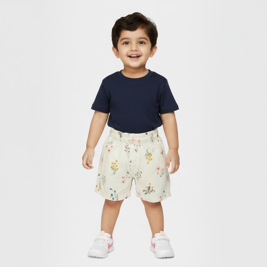 Infants Off White Regular Fit Cotton Printed Half Pant, ऑफ व्हाइट, large