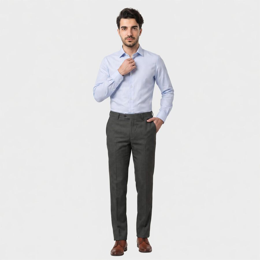Men's Black Slim Fit Flat-Front Formal Trousers, काला, large