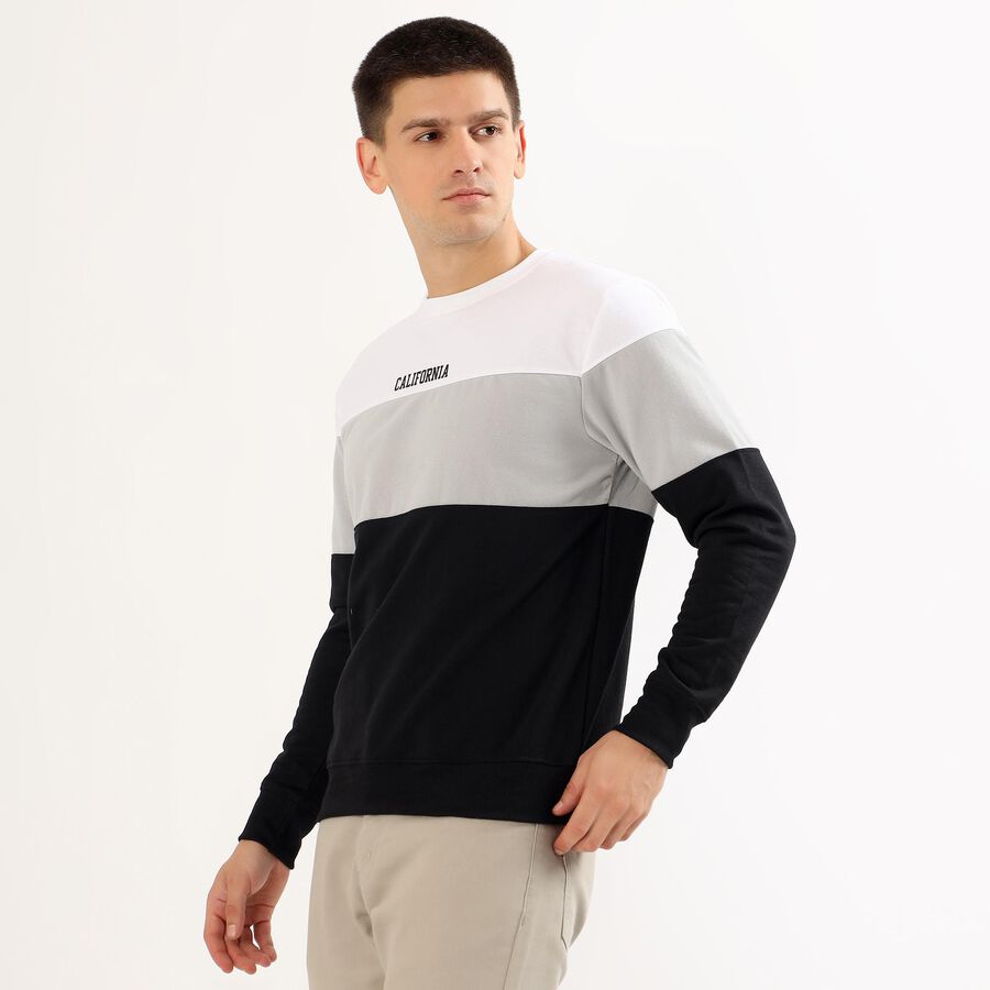 Men's Black and Grey Crew Neck Casual Sweatshirt, Black, large image number null