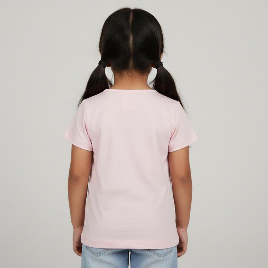 Girls Light Pink Cotton Round Neck Casual T-Shirt, हल्का गुलाबी, large image number null